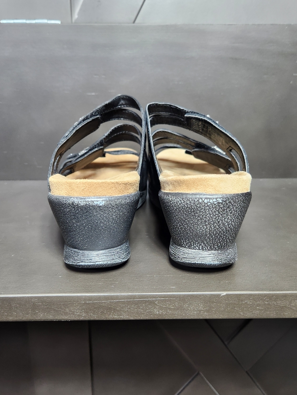 Romika Comfort Black/silver Multi-Strap Wedge Sandals Womens Us 6-6.5 EU 37 - Picture 6 of 10